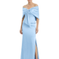 Formal Floor-Length Mother of the Bride Gown Satin Maxi Dress with Bow Neckline