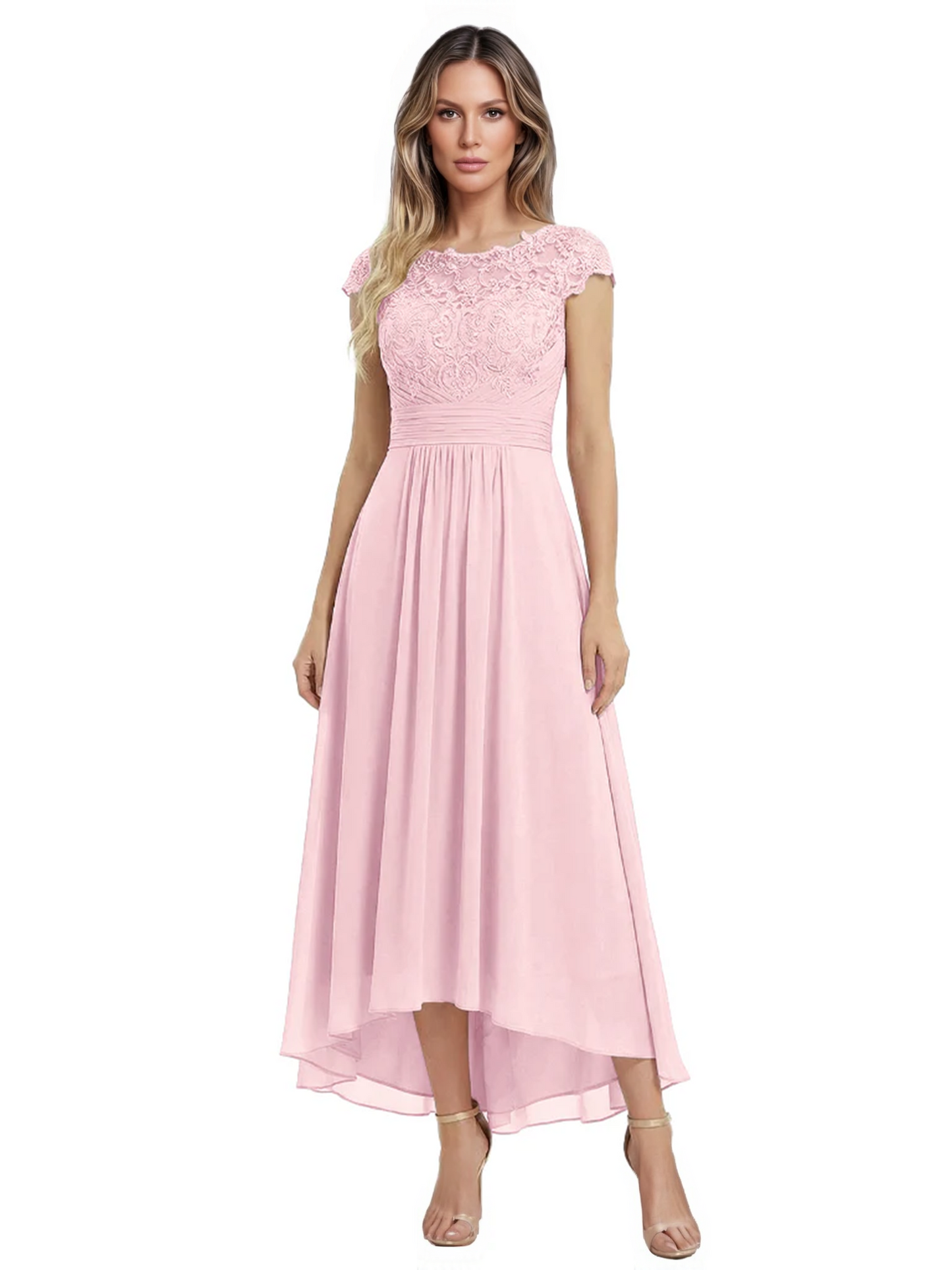 Elegant Evening Gown Trending 2026 Styles with Cap Sleeves High-Low Skirt