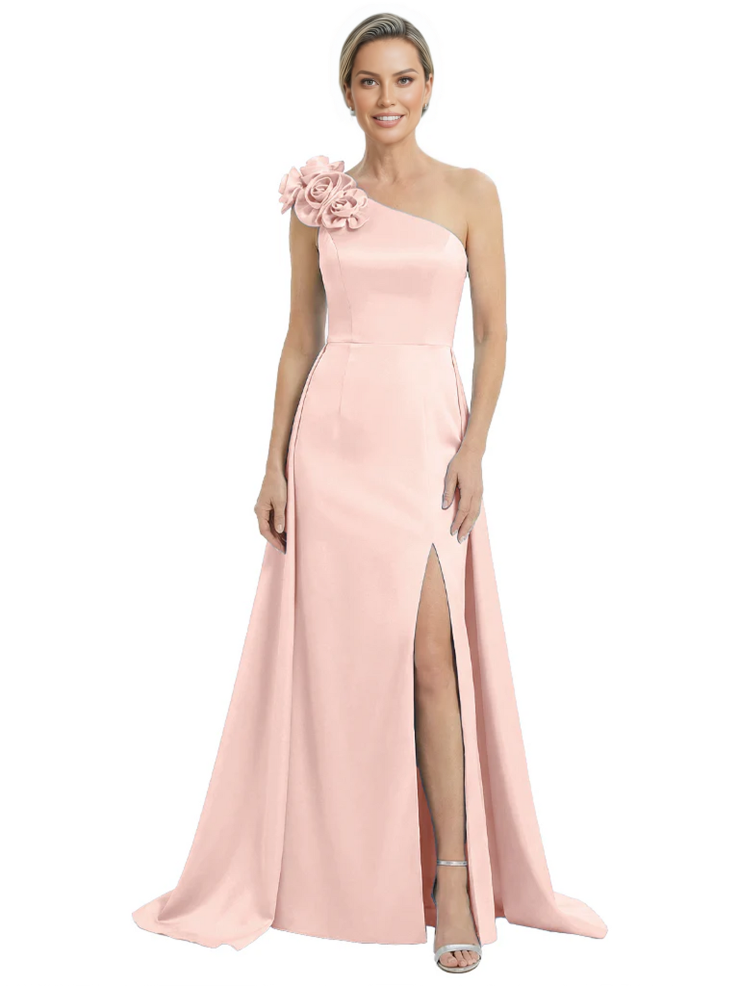 One Shoulder Mother of the Bride Dress with 3D Floral Detail Formal Dress A-Line Gowns with Slit