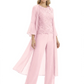 Elegant Pink 3-Piece Pant Set Trending 2026 Styles with Lace Wide-Leg Pants