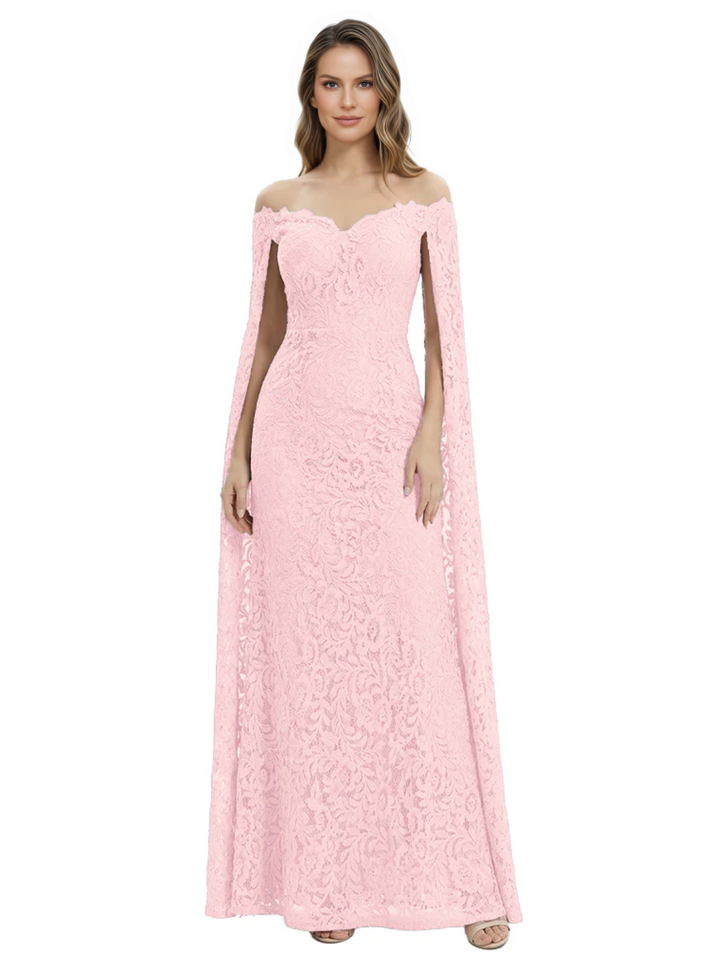 Elegant Mother of the Groom Gown Floral Lace Embroidered Formal Dress with Cape