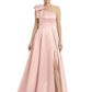 Luxury Bow Black Formal Dress One-Shoulder A-Line Gowns with Sexy Side Slit 2026