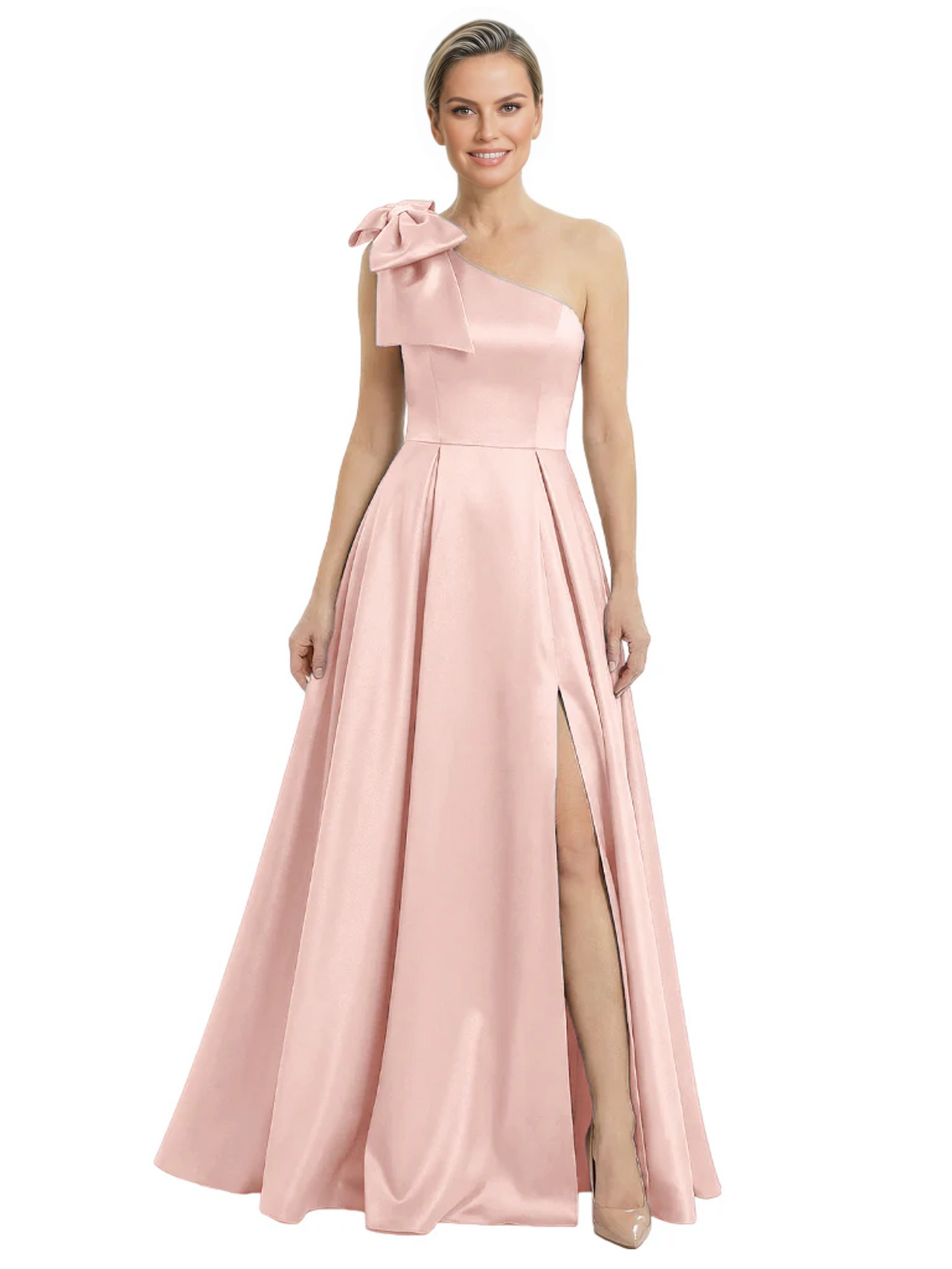 Luxury Bow Black Formal Dress One-Shoulder A-Line Gowns with Sexy Side Slit 2026