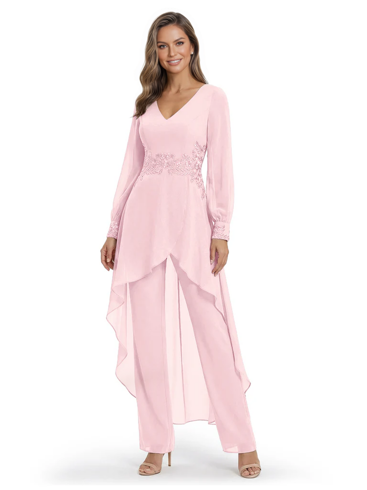 Luxury Black Formal Trousers Set High-Low Chiffon Top with Sparkling Beaded Detail