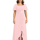 Formal High-Low Mother of the Bride Gown Sleeved Chiffon Maxi Dress Ruched Waist
