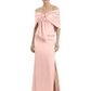 Formal Floor-Length Mother of the Bride Gown Satin Maxi Dress with Bow Neckline