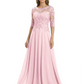 Illusion Neck Mother of the Bride Dress Half Sleeve Lace Applique Gowns Chiffon
