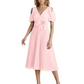 Wedding Formal Dress V-Neck Pleated Chiffon Gown with 3D Flower Accent Knee Length