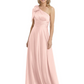 One-Shoulder Mother of the Bride Dress Satin Gown with Bow Ruched Empire Waist