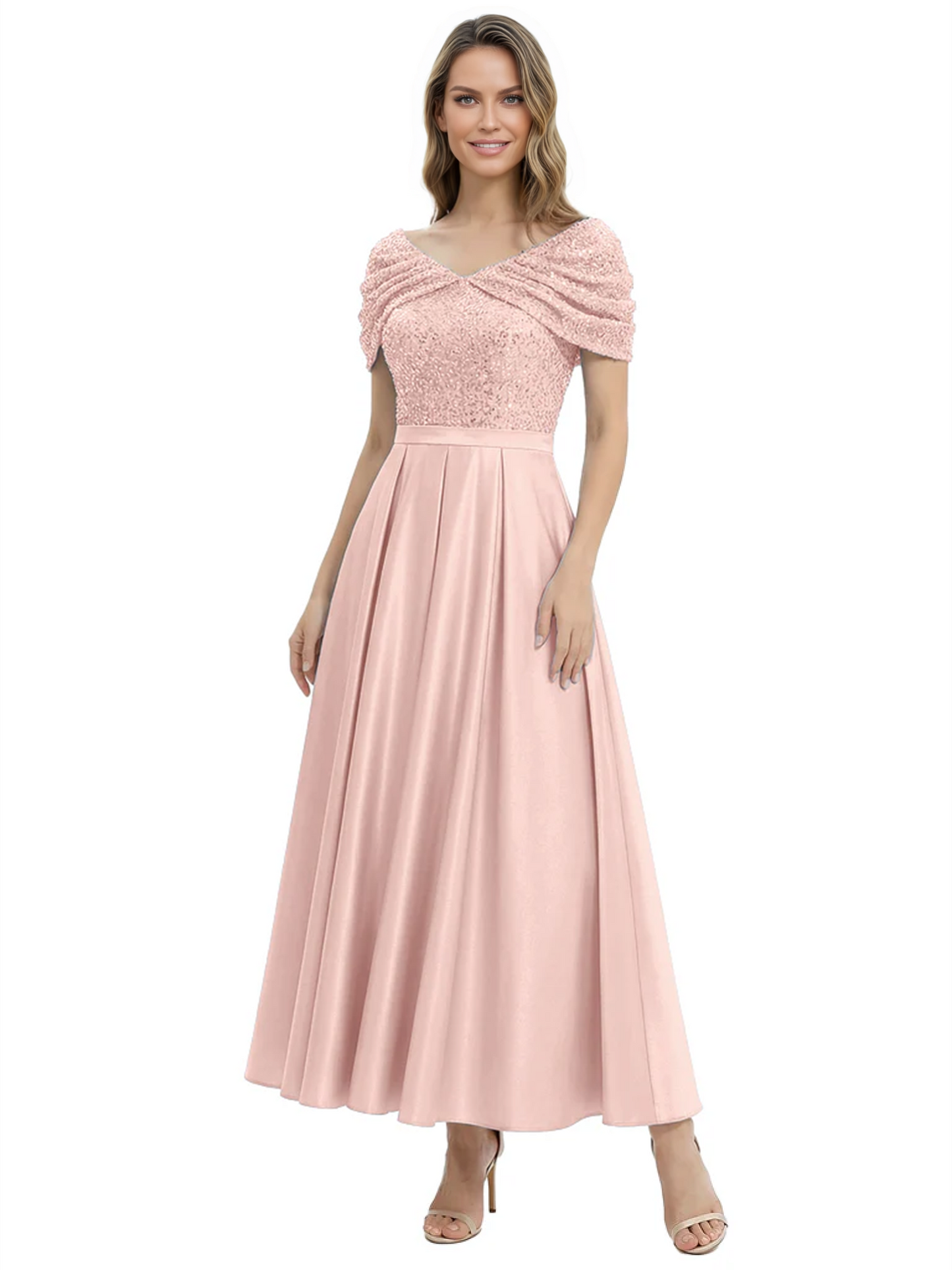 Luxury Formal Dress Sparkling Sequin Top Mother of Bride Dress Silk Satin A-Line Gowns