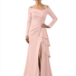 Elegant Mother of the Groom Dress Cascading Ruffle Satin Gown with High Slit Long Sleeves