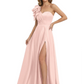 Elegant Mother of the Groom Dress A-Line Satin Formal Gown with High Slit Ruched Bodice