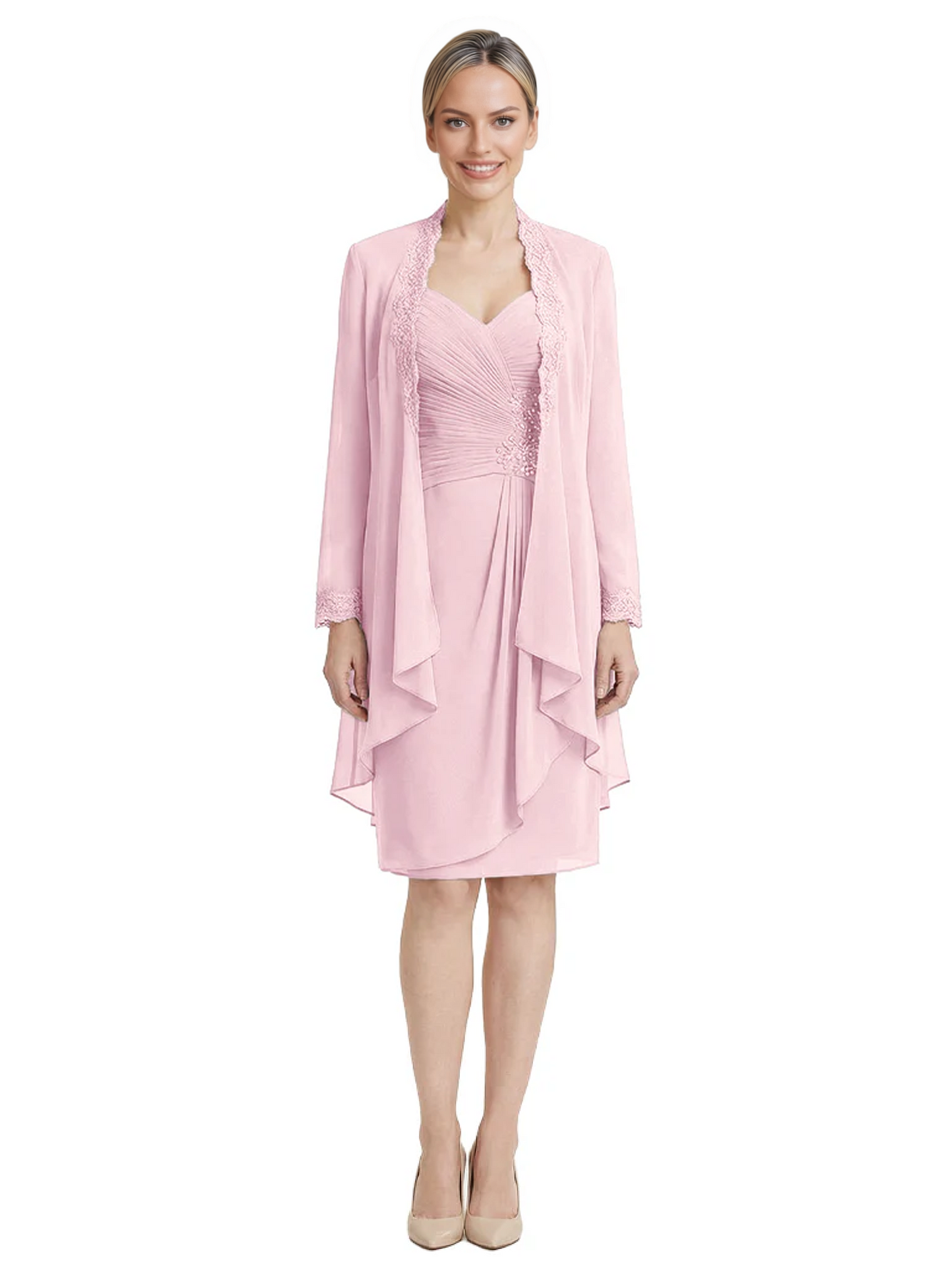 2PCS Knee Length Chiffon Mother of the Brides Dresses Short V-Neck