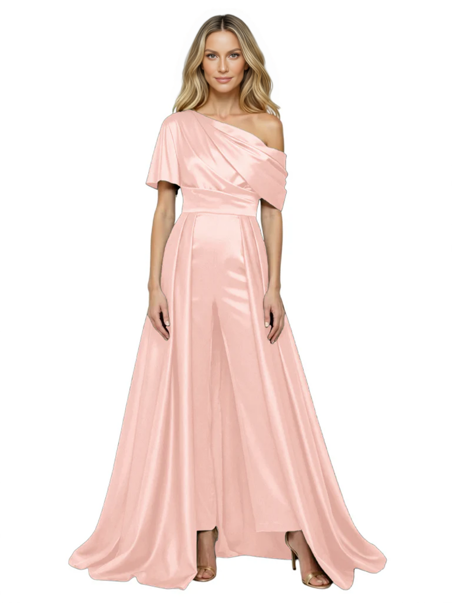 One Shoulder Mother of Bride jumpsuits Formal Gowns Floor Length Detachable Train