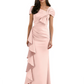 Elegant Mother of Bride Dress Formal Gowns Mermaid Ruffle Floor Length Asymmetric Neckline