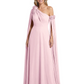 One Shoulder Mother of the Bride Dress Asymmetrical Cape Sleeve Gown with Floral