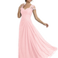 Long A-line Chiffon Short Sleeves Mother of the Brides Dresses Lace Wedding