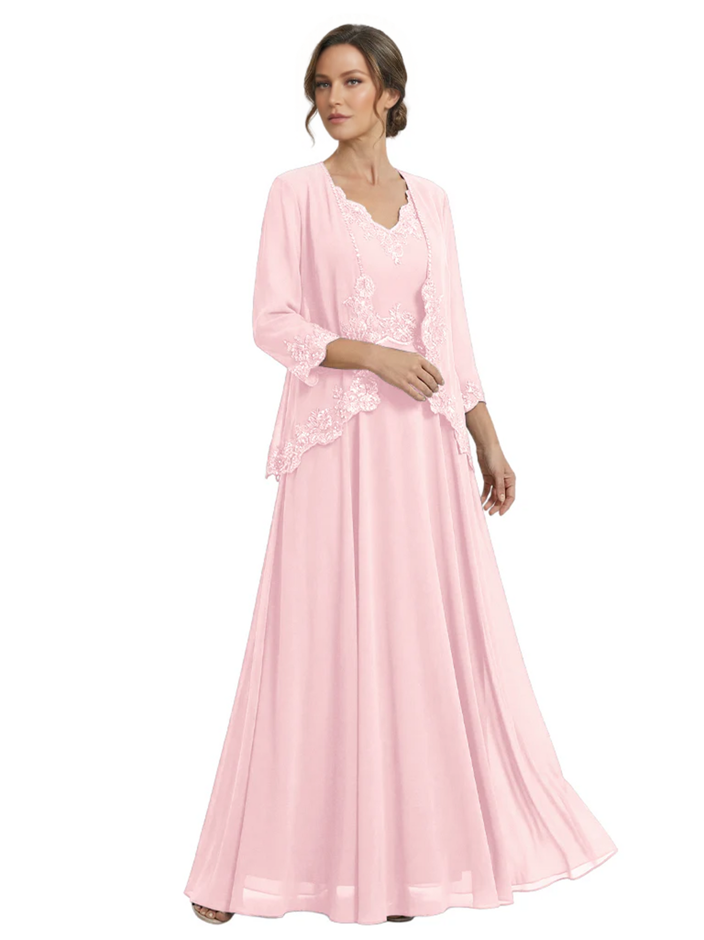 Plus Size A-line Chiffon 3/4 Sleeves Mother of the Brides Dresses Long Jacket Dress