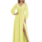 A-Line Mother of Bride Dress V-Neck Chiffon Gown Long Sleeves Slit Formal Dress