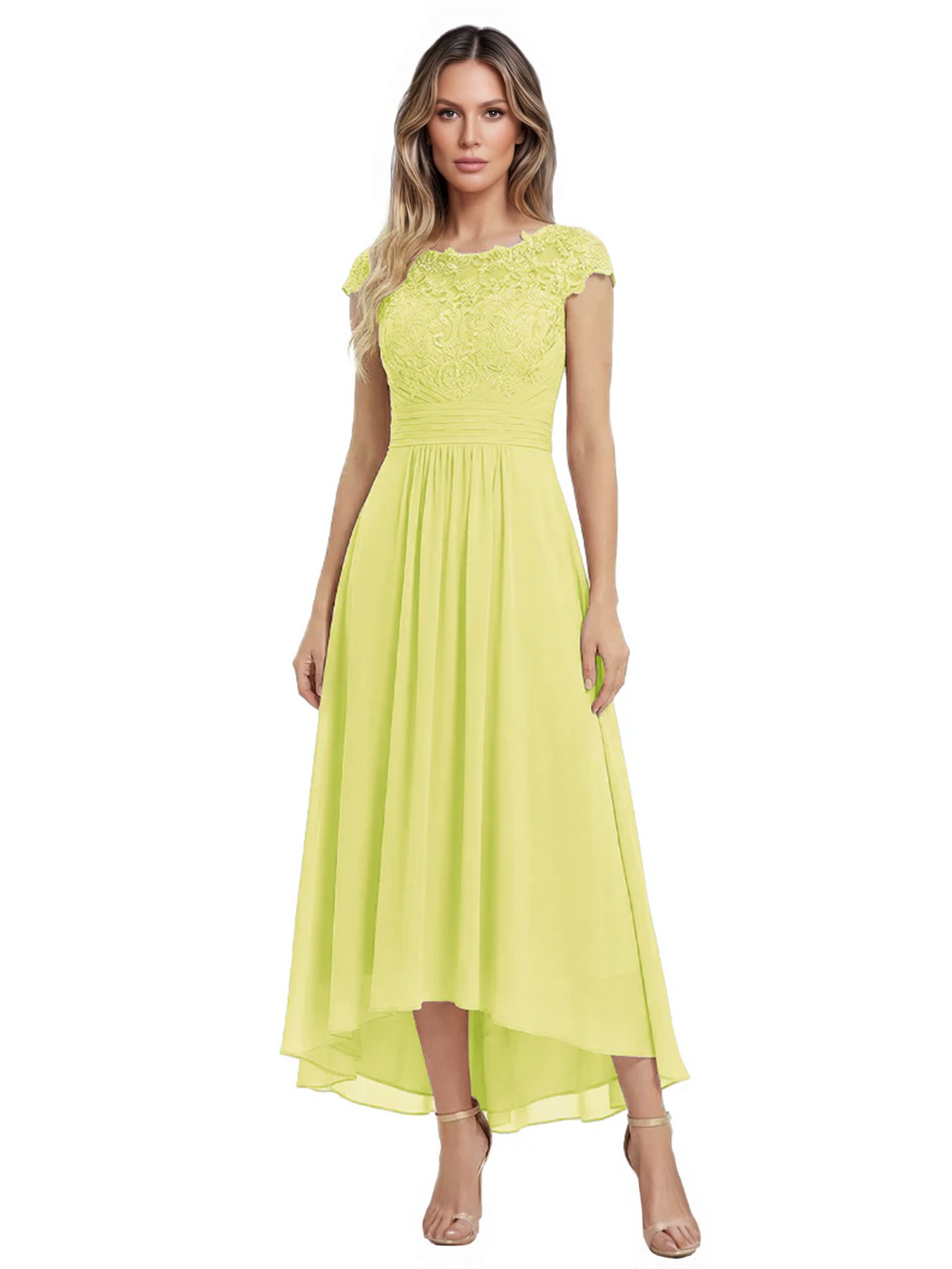 Elegant Evening Gown Trending 2026 Styles with Cap Sleeves High-Low Skirt