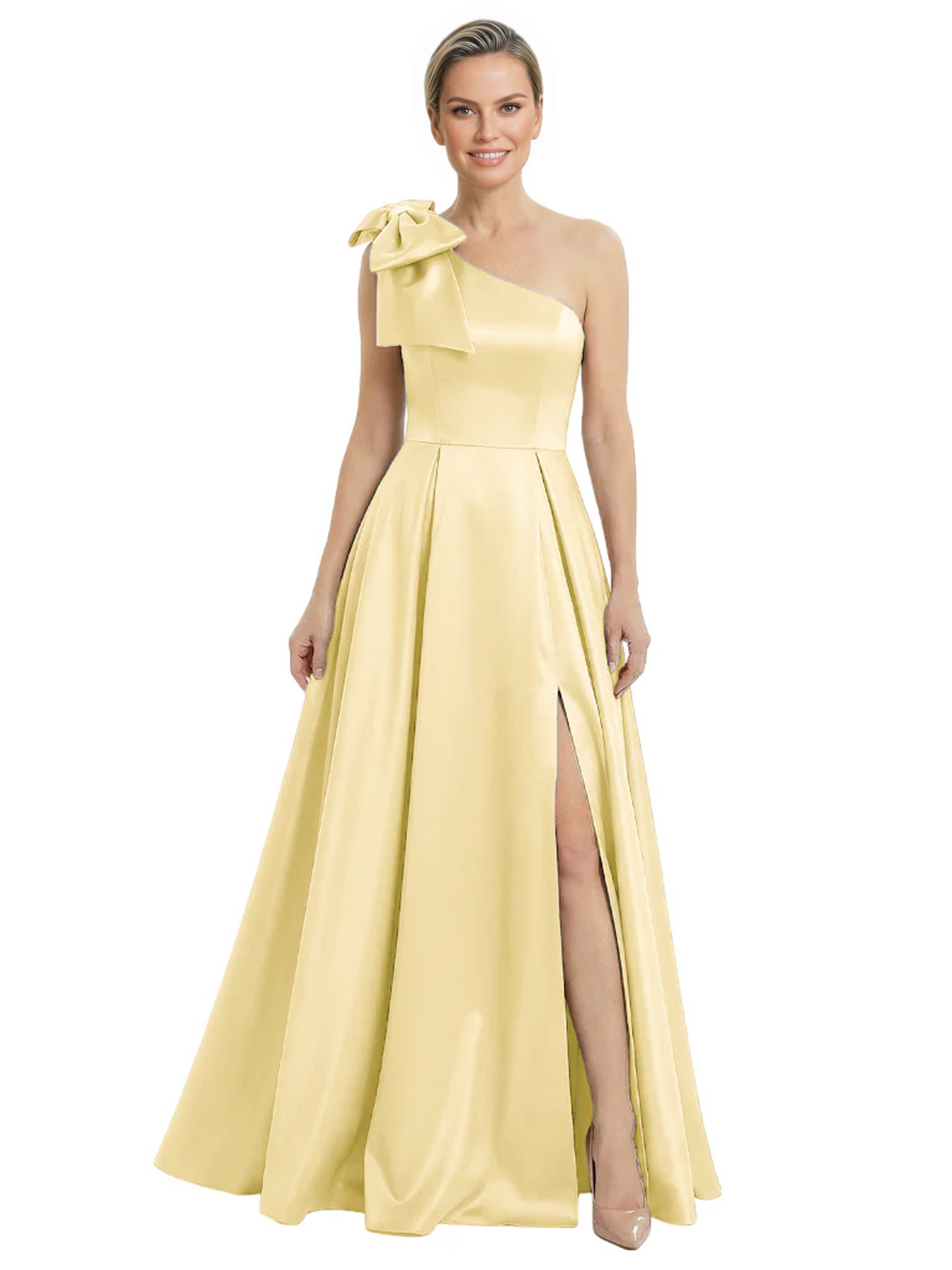 Luxury Bow Black Formal Dress One-Shoulder A-Line Gowns with Sexy Side Slit 2026