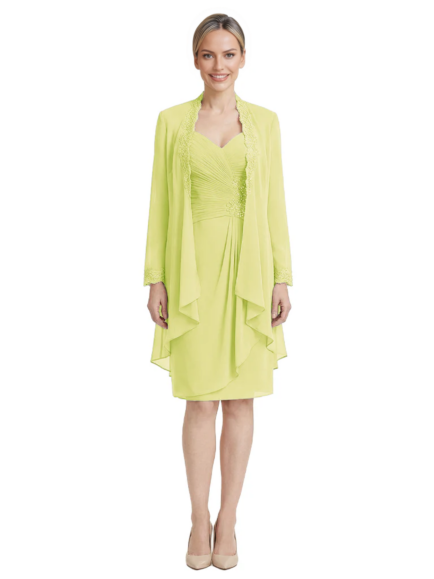 2PCS Knee Length Chiffon Mother of the Brides Dresses Short V-Neck
