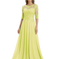 Illusion Neck Mother of the Bride Dress Half Sleeve Lace Applique Gowns Chiffon