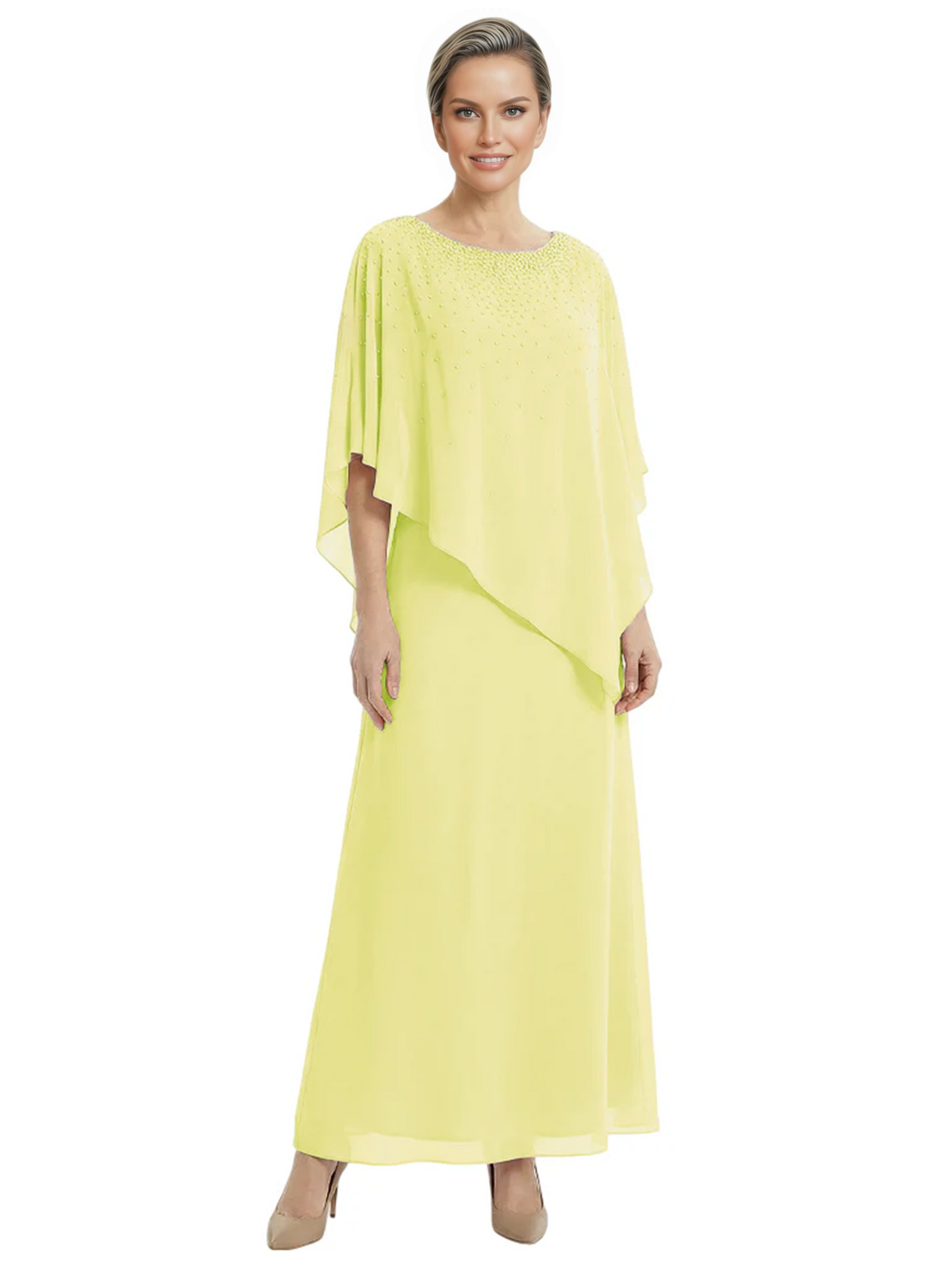 Elegant Mother of Bride Dresses Evening Gowns Trending 2026 Styles with Asymmetric Cape