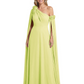 One Shoulder Mother of the Bride Dress Asymmetrical Cape Sleeve Gown with Floral