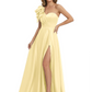 Elegant Mother of the Groom Dress A-Line Satin Formal Gown with High Slit Ruched Bodice