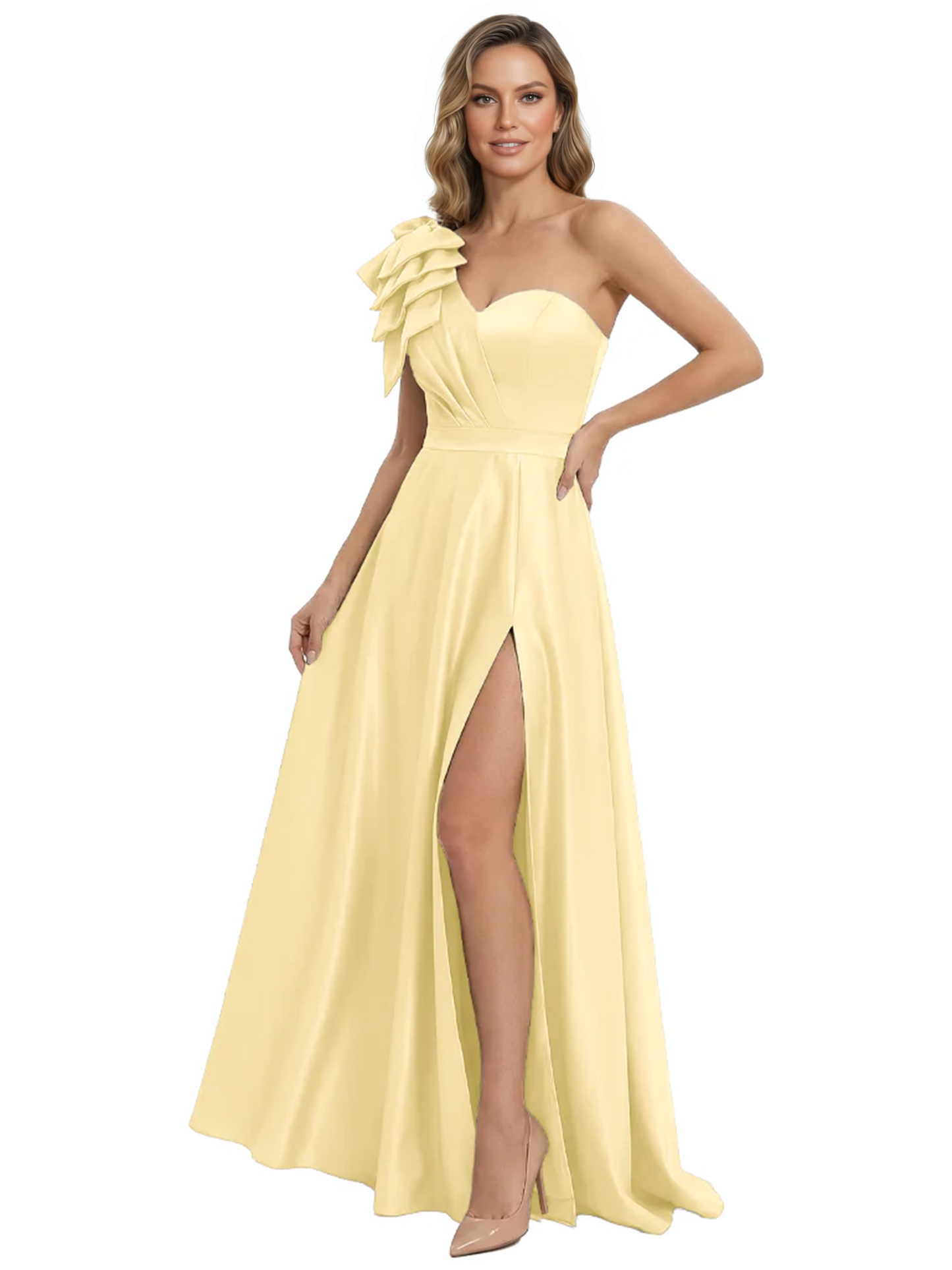 Elegant Mother of the Groom Dress A-Line Satin Formal Gown with High Slit Ruched Bodice