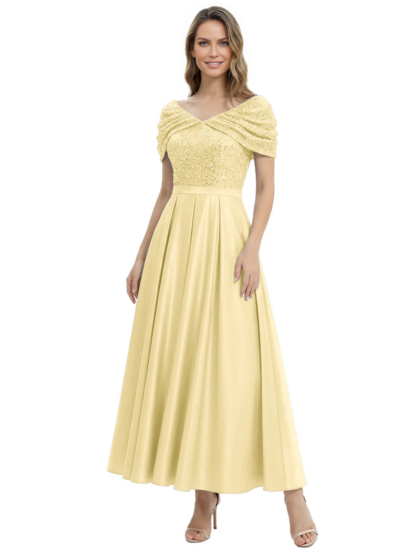 Luxury Formal Dress Sparkling Sequin Top Mother of Bride Dress Silk Satin A-Line Gowns