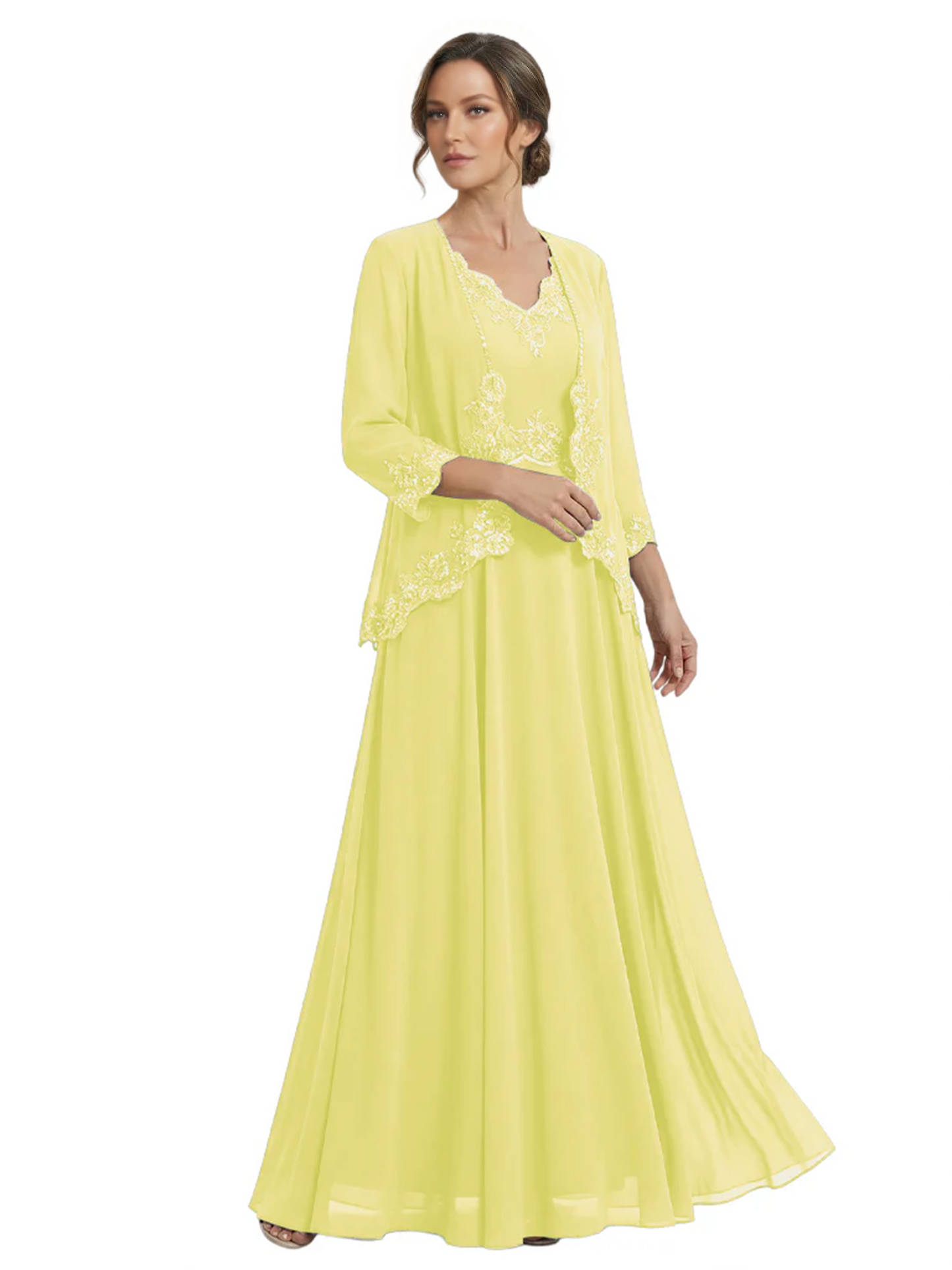 Plus Size A-line Chiffon 3/4 Sleeves Mother of the Brides Dresses Long Jacket Dress