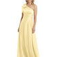 One-Shoulder Mother of the Bride Dress Satin Gown with Bow Ruched Empire Waist