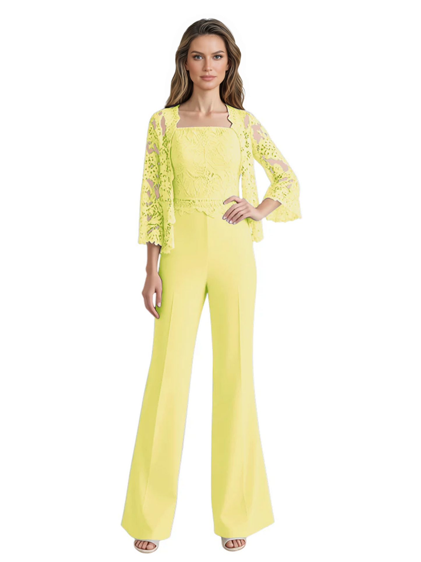 Mother of the Bride Jumpsuit with Lace Jacket 3/4 Sleeve Formal Pant Suit