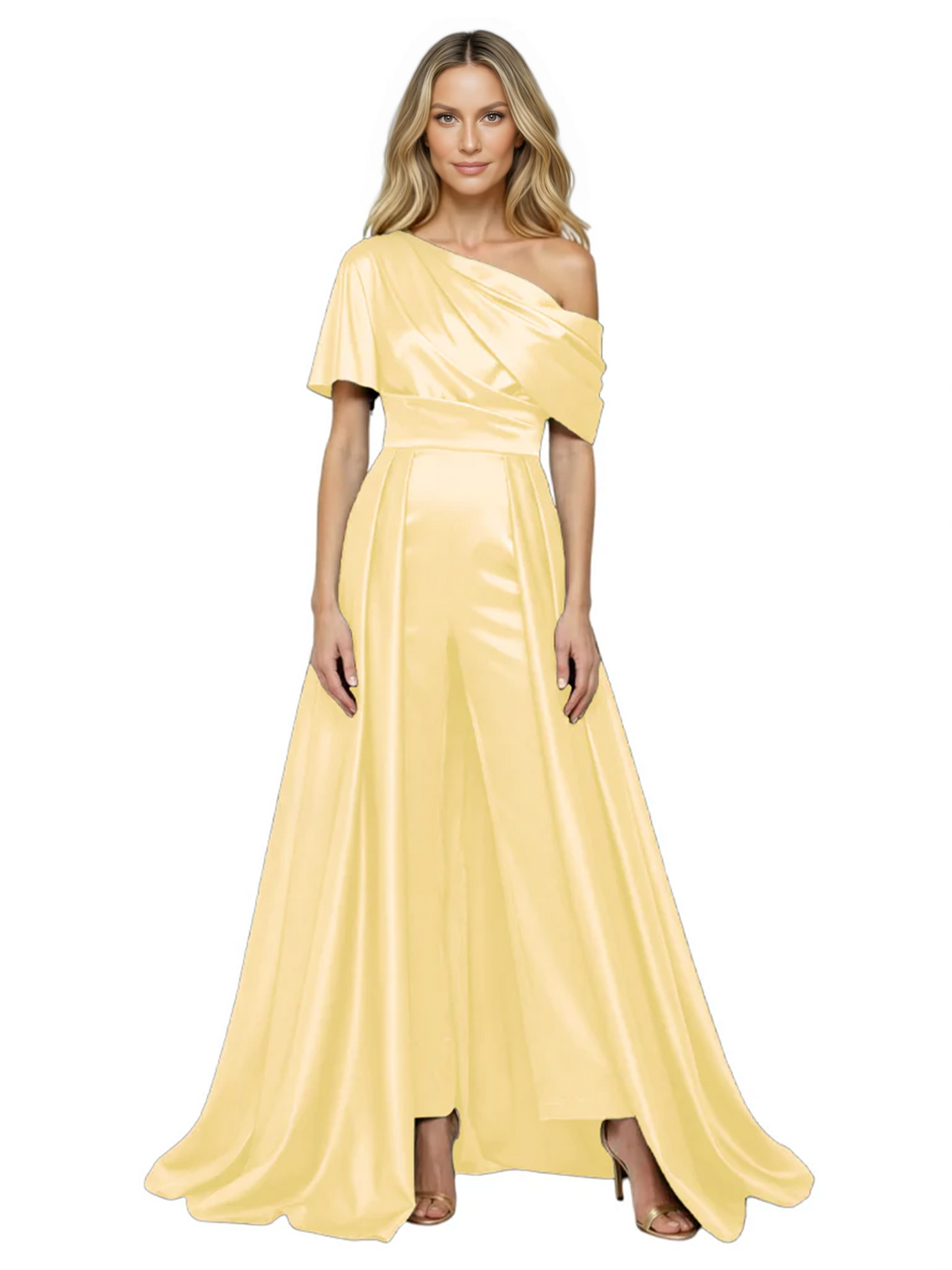 One Shoulder Mother of Bride jumpsuits Formal Gowns Floor Length Detachable Train
