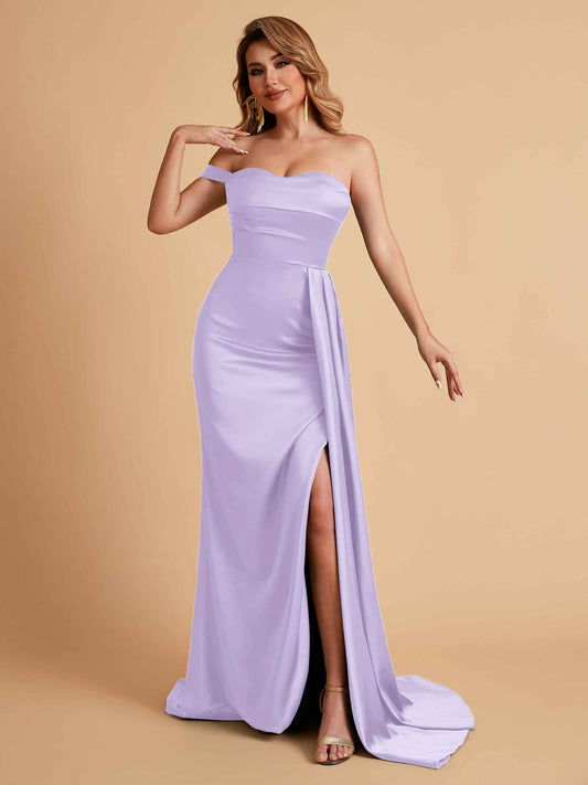 Sexy One-Shoulder Sweetheart With Train With High Split Floor-Length Bridesmaid Dresses