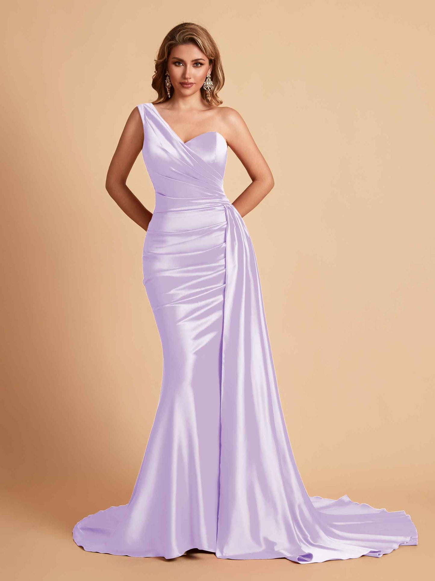 Sexy Satin Mermaid One Shoulder Maxi Long Bridesmaid Dresses Online