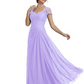 Long A-line Chiffon Short Sleeves Mother of the Brides Dresses Lace Wedding
