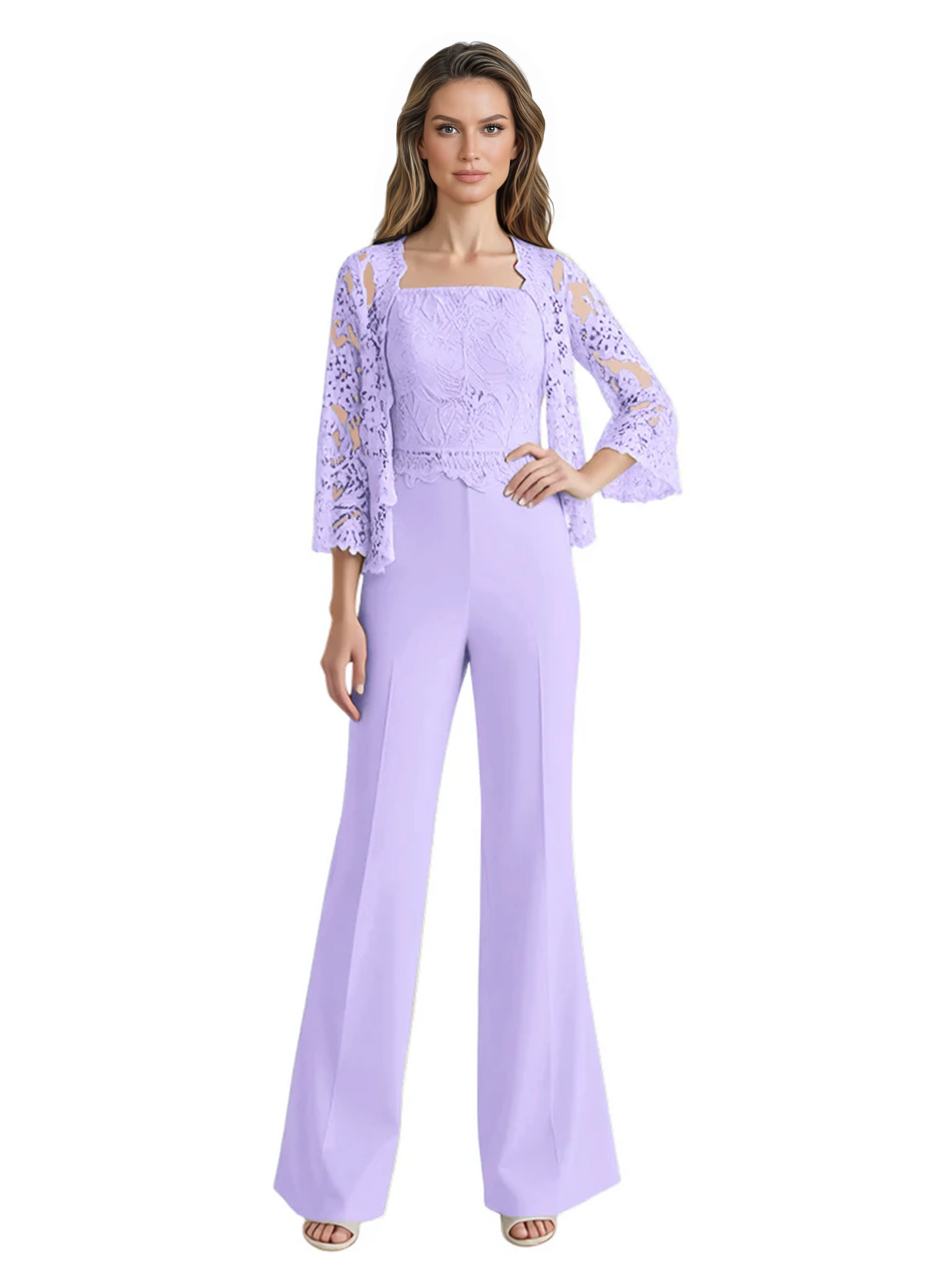 Mother of the Bride Jumpsuit with Lace Jacket 3/4 Sleeve Formal Pant Suit