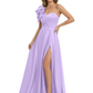 Elegant Mother of the Groom Dress A-Line Satin Formal Gown with High Slit Ruched Bodice