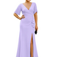 Elegant Evening Gown Trending V-Neck & Ruffle Detail Mother of Bride Outfits Slit