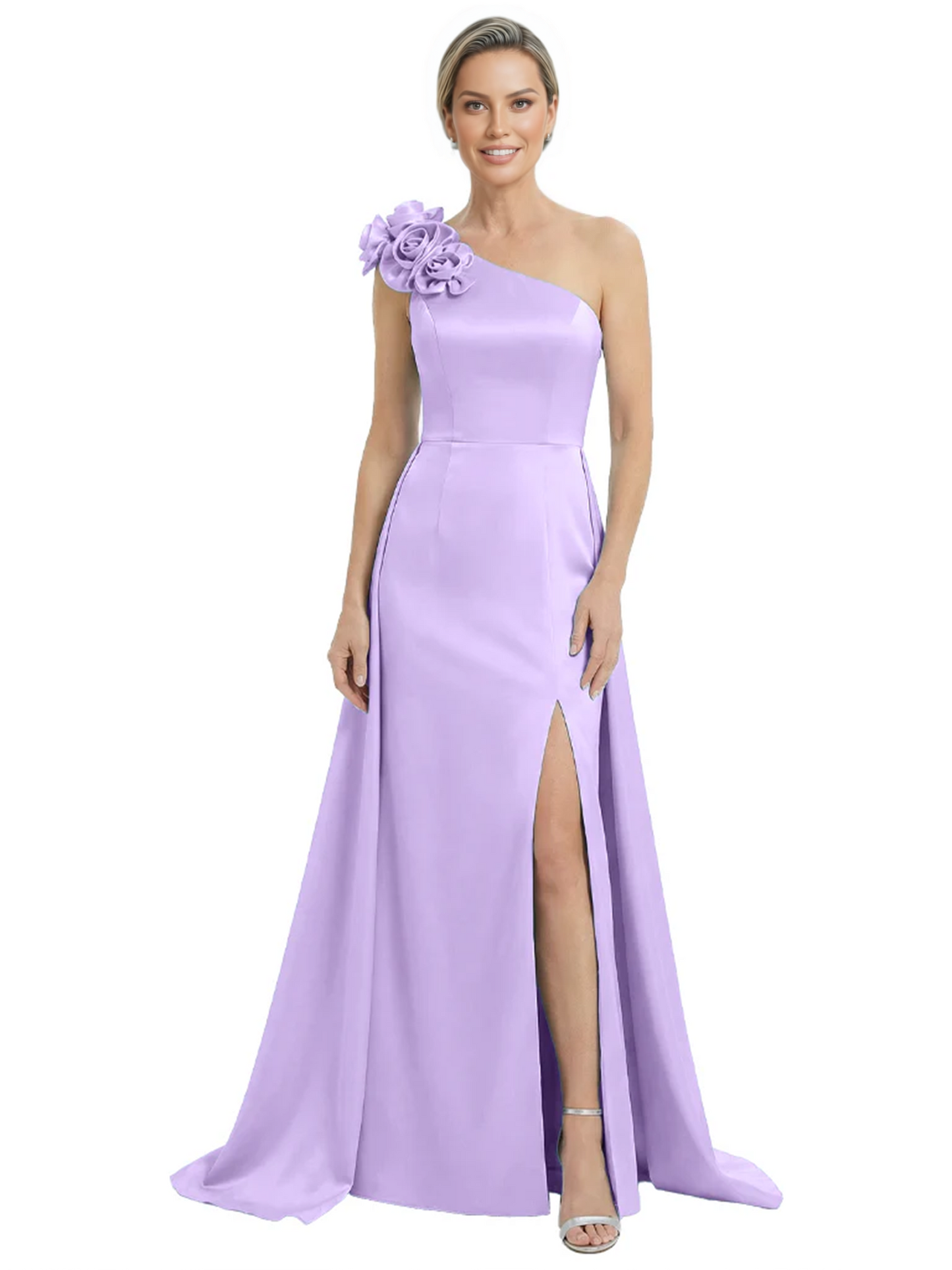 One Shoulder Mother of the Bride Dress with 3D Floral Detail Formal Dress A-Line Gowns with Slit