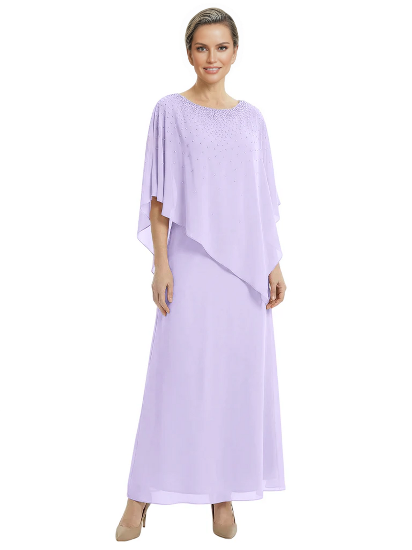 Elegant Mother of Bride Dresses Evening Gowns Trending 2026 Styles with Asymmetric Cape