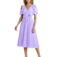 Wedding Formal Dress V-Neck Pleated Chiffon Gown with 3D Flower Accent Knee Length