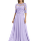 Illusion Neck Mother of the Bride Dress Half Sleeve Lace Applique Gowns Chiffon
