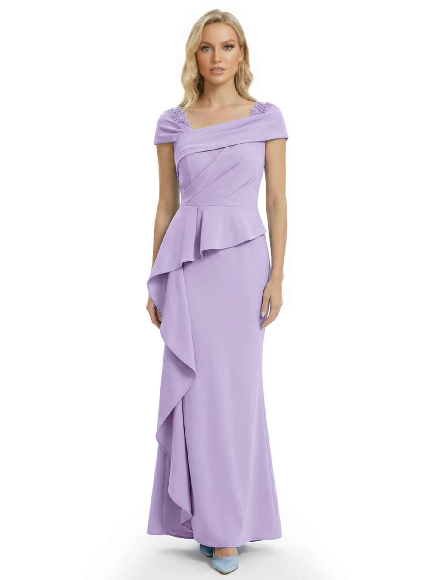 A-Line Satin Cap Sleeves Mother of the Brides Dresses Floor Length For Wedding