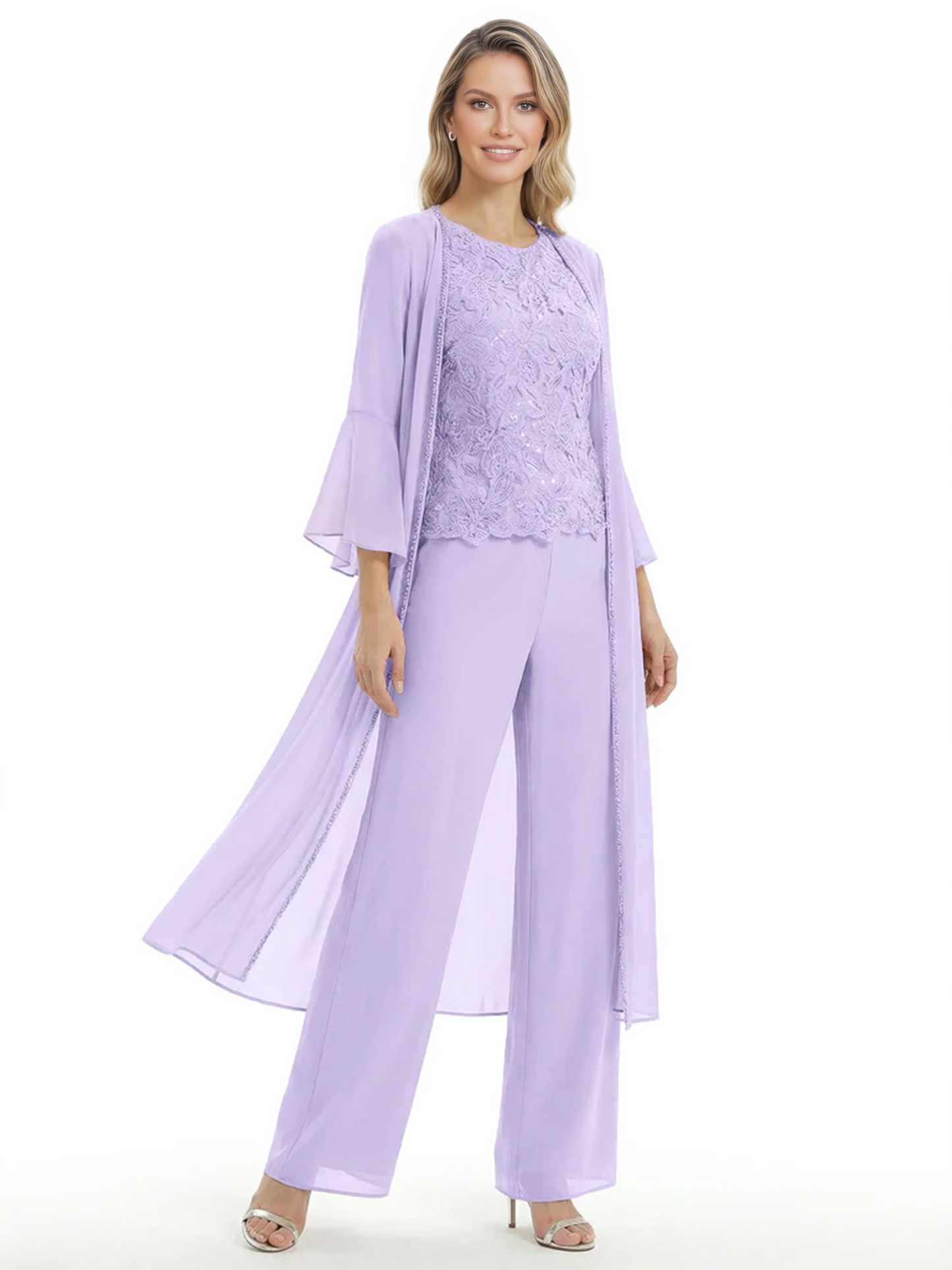 Elegant Pink 3-Piece Pant Set Trending 2026 Styles with Lace Wide-Leg Pants