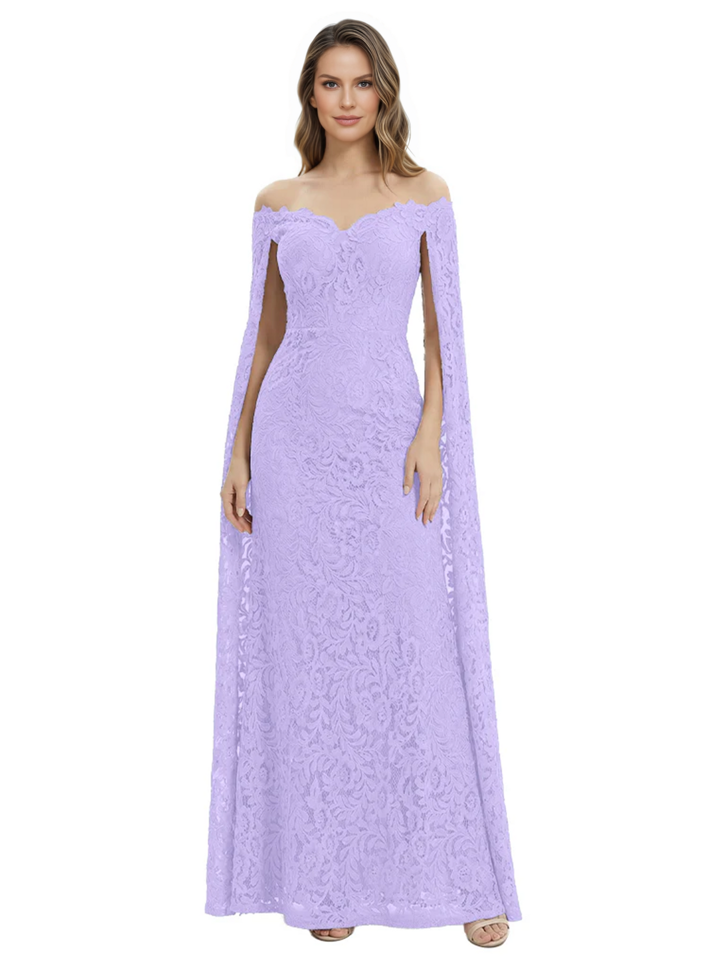 Elegant Mother of the Groom Gown Floral Lace Embroidered Formal Dress with Cape