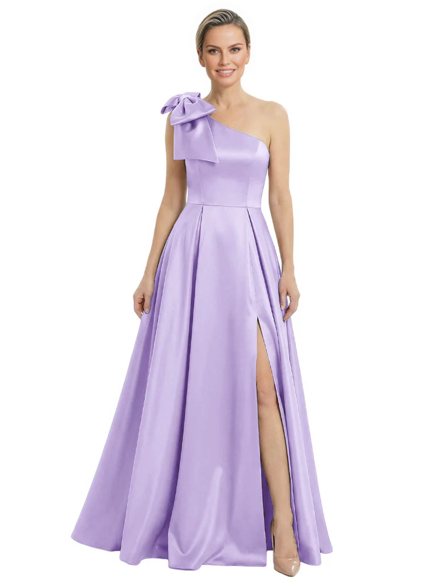 Luxury Bow Black Formal Dress One-Shoulder A-Line Gowns with Sexy Side Slit 2026
